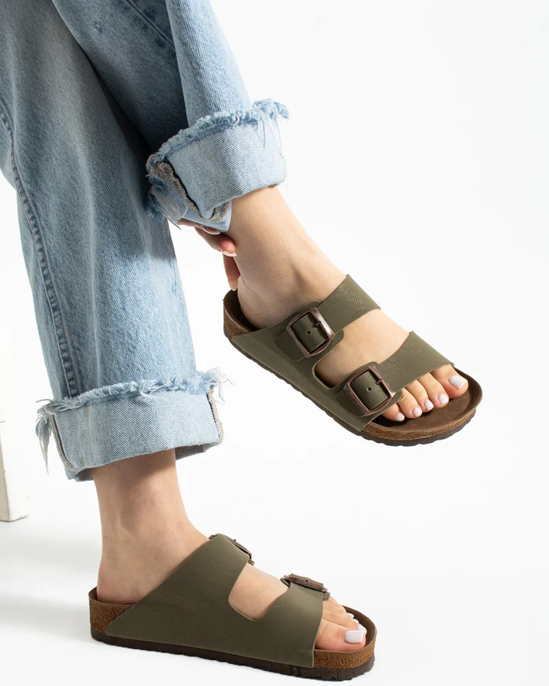 Çift Tokalı Fuga Comfort Unisex Terlik – Haki