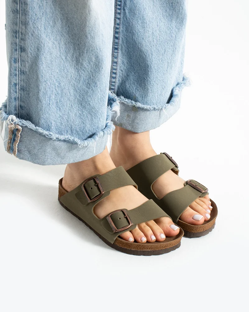 Çift Tokalı Fuga Comfort Unisex Terlik – Haki