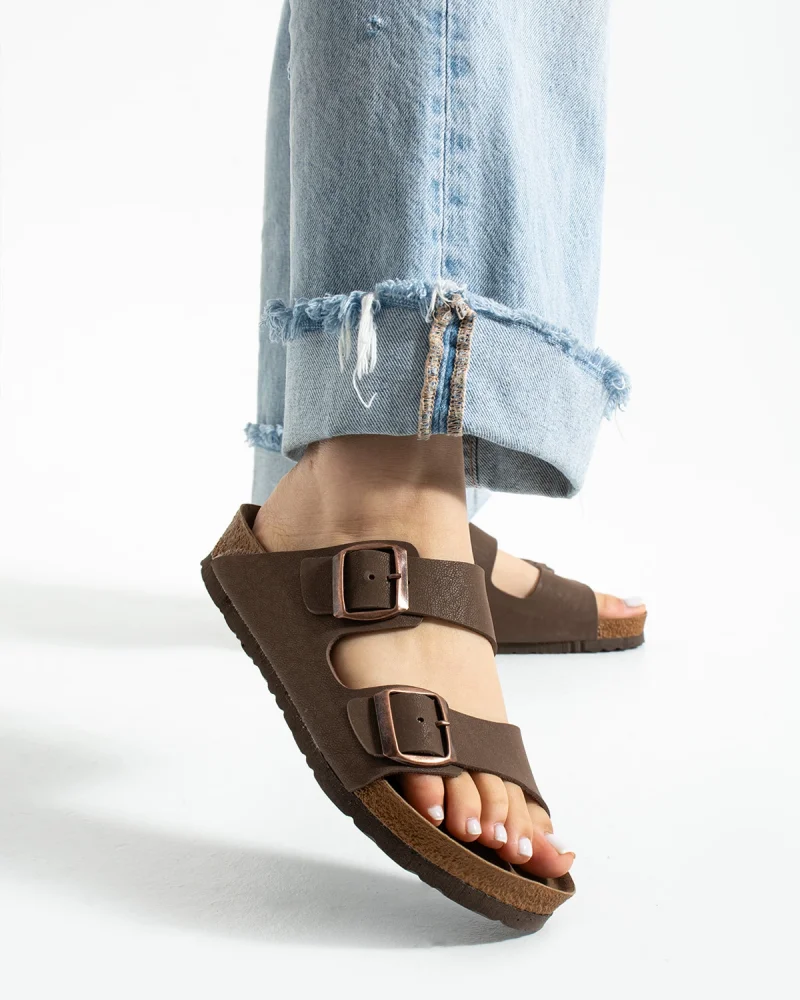 Çift Tokalı Fuga Comfort Unisex Terlik – Kahve
