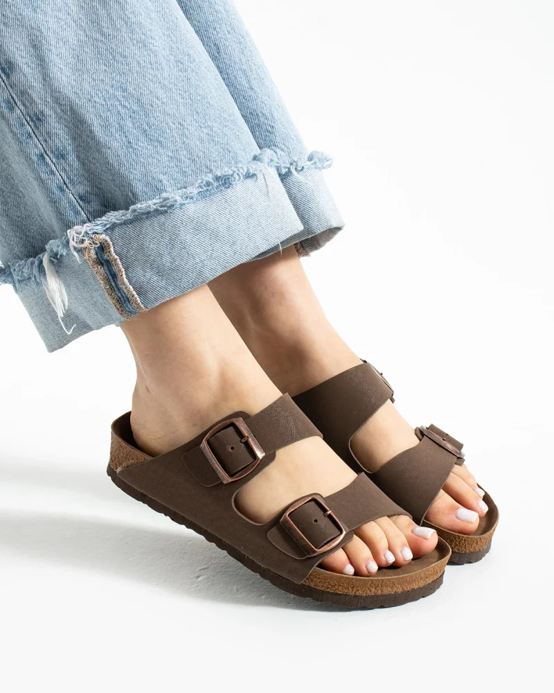 Çift Tokalı Fuga Comfort Unisex Terlik – Kahve