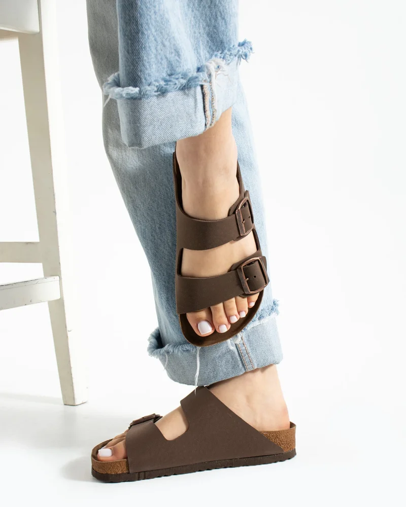 Çift Tokalı Fuga Comfort Unisex Terlik – Kahve