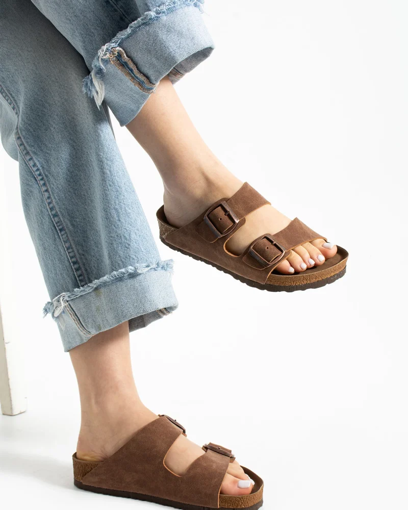 Fuga Comfort Unisex Buckled Slippers - Tabacco