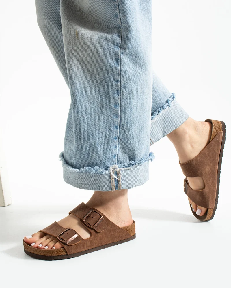 Fuga Comfort Unisex Buckled Slippers - Tabacco