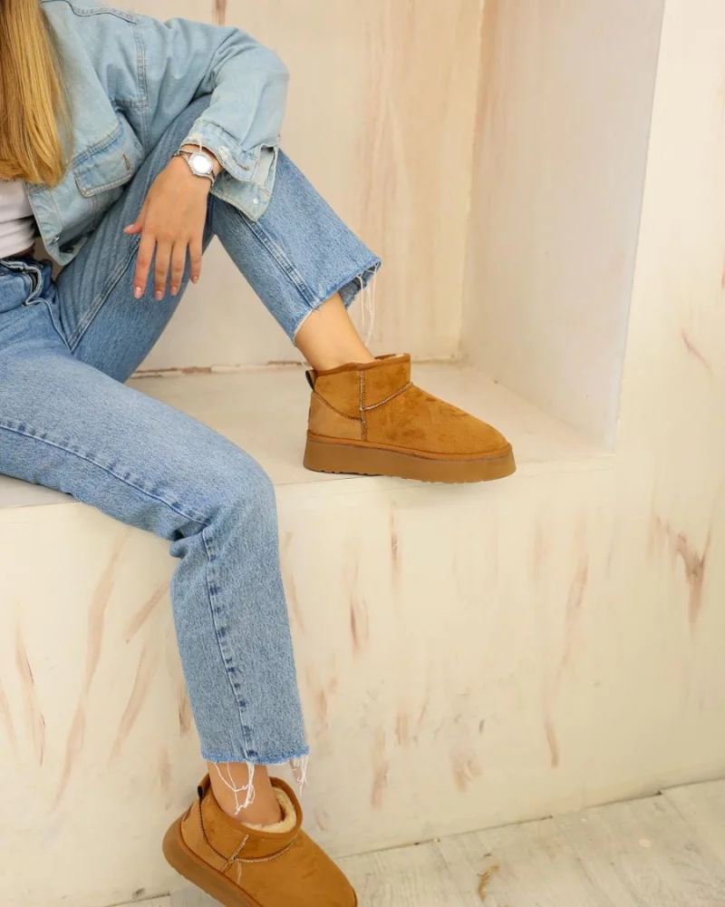 High Mini Classic Suede Fur-Lined Womens Boots - Tan