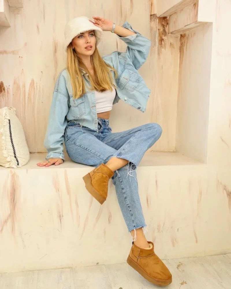 High Mini Classic Suede Fur-Lined Womens Boots - Tan