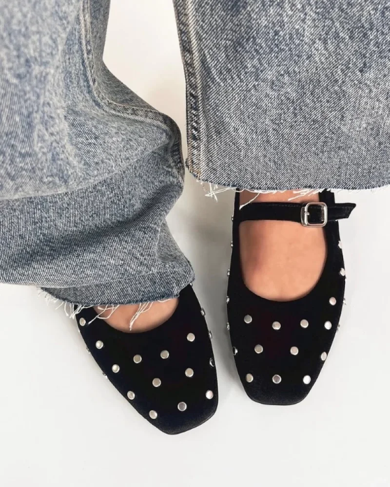 Zımp Womens Velvet Ballet Flat Black