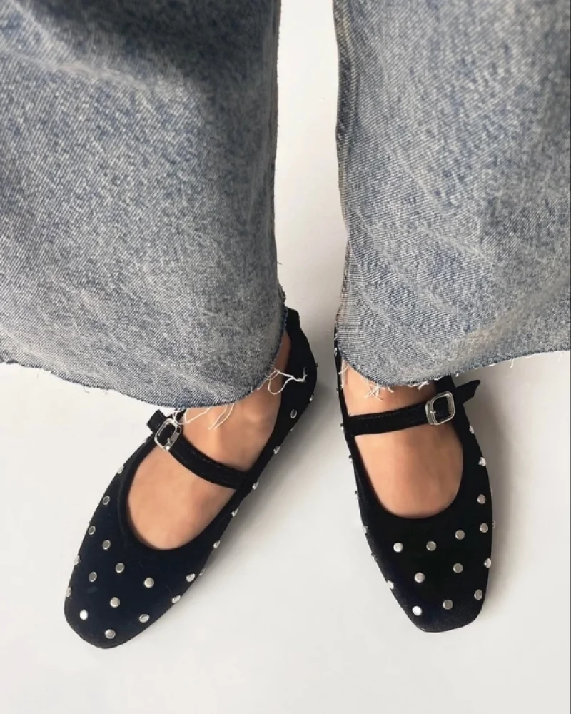 Zımp Womens Velvet Ballet Flat Black