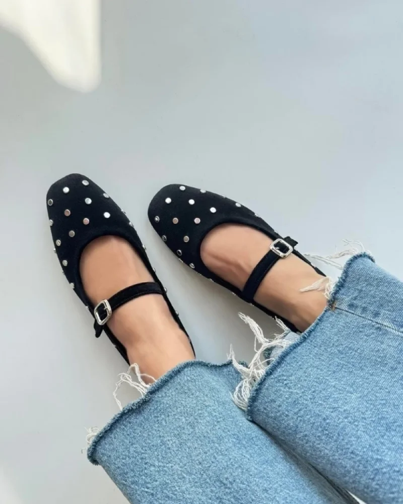 Zımp Womens Velvet Ballet Flat Black