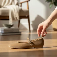 Burny Kadın Kemer Detay Kadife Babet Vizon