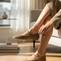 Burny Kadın Kemer Detay Kadife Babet Vizon