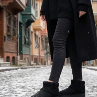 Kazaklı Süet Kalın Taban Kışlık İçi Kürklü Kadın Bot - Siyah