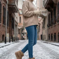 Kazaklı Süet Kalın Taban Kışlık İçi Kürklü Kadın Bot - Vizon