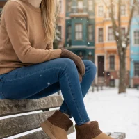 Kazaklı Süet Kalın Taban Kışlık İçi Kürklü Kadın Bot - Taba