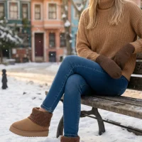 Kazaklı Süet Kalın Taban Kışlık İçi Kürklü Kadın Bot - Taba