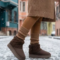 Kazaklı Süet Kalın Taban Kışlık İçi Kürklü Kadın Bot - Kahve