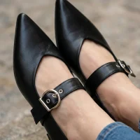 Brano Kadın Kemer Detay Deri Babet Siyah