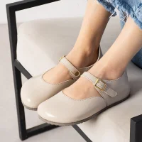 Alora Minimal Kadın İthal Kumaş Babet - Parlak Bej