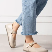 Alora Minimal Kadın İthal Kumaş Babet - Parlak Bej