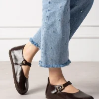 Alora Minimal Kadın İthal Kumaş Babet - Parlak Kahve