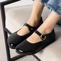 Alora Minimal Kadın İthal Kumaş Babet - Parlak Siyah