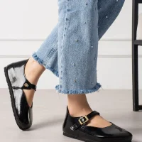 Alora Minimal Kadın İthal Kumaş Babet - Parlak Siyah