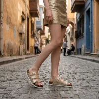 Luxe Womens Slippers 3-Strap Anatomical Sole Comfortable Stylish Slippers - Gold