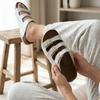 Luxe Kadın Terlik 3 Bantlı Anatomik Taban Rahat Şık Terlik - Gümüş