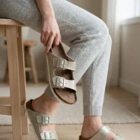 Luxe Womens Slippers 2 Strap Anatomical Sole Comfortable Stylish Slippers - Gold