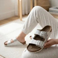 Luxe Kadın Terlik 2 Bantlı Anatomik Taban Rahat Şık Terlik - Gümüş