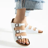 Womens 3-Buckle Anatomical Sole Slippers Comfortable Casual Summer - White