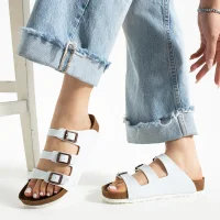 Womens 3-Buckle Anatomical Sole Slippers Comfortable Casual Summer - White