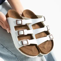 Womens 3-Buckle Anatomical Sole Slippers Comfortable Casual Summer - White