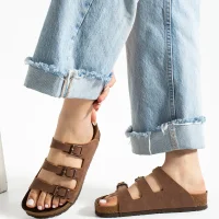 Kadın 3 Tokalı Anatomik Taban Terlik Rahat Günlük Yazlık - Taba