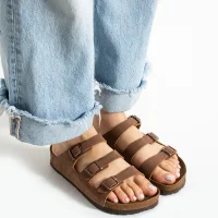 Kadın 3 Tokalı Anatomik Taban Terlik Rahat Günlük Yazlık - Taba