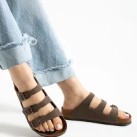 Women 3 Buckle Anatomical Sole Slippers Comfortable Casual Summer - Mink