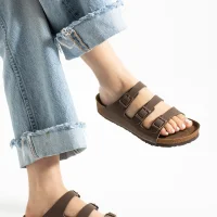 Women 3 Buckle Anatomical Sole Slippers Comfortable Casual Summer - Mink