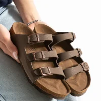 Women 3 Buckle Anatomical Sole Slippers Comfortable Casual Summer - Mink