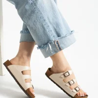 Kadın 3 Tokalı Anatomik Taban Terlik Rahat Günlük Yazlık - Bej