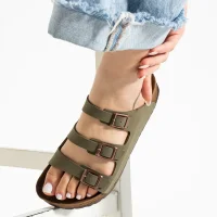 Womens 3-Buckle Anatomical Sole Sandals Comfortable Daily Summer - Khaki