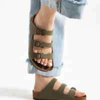 Womens 3-Buckle Anatomical Sole Sandals Comfortable Daily Summer - Khaki