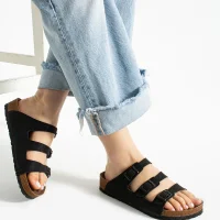 Kadın 3 Tokalı Anatomik Taban Terlik Rahat Günlük Yazlık - Siyah