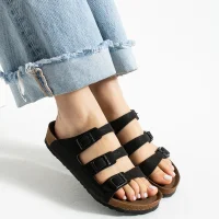 Kadın 3 Tokalı Anatomik Taban Terlik Rahat Günlük Yazlık - Siyah