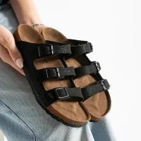 Kadın 3 Tokalı Anatomik Taban Terlik Rahat Günlük Yazlık - Siyah