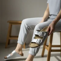 Kadın Gümüş Çift Tokalı Terlik Ortopedik Taban Günlük Rahat Yazlık Terlik