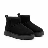 High Mini Classic Suede Fur-Lined Womens Boots - Black