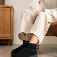 High Mini Classic Suede Fur-Lined Womens Boots - Black