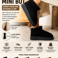 Yüksek Mini Classic İçi Kürklü Kadın Bot - Deri Vizon