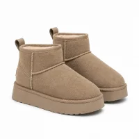 High Mini Classic Suede Womens Boots with Fur Lining - Fawn