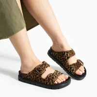 Vento Kadın 2 Tokalı Anatomik Taban Terlik - Leopar Taba