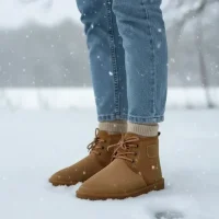 Bağcıklı Kışlık Süet İçi Kürklü Kadın Bot - Taba